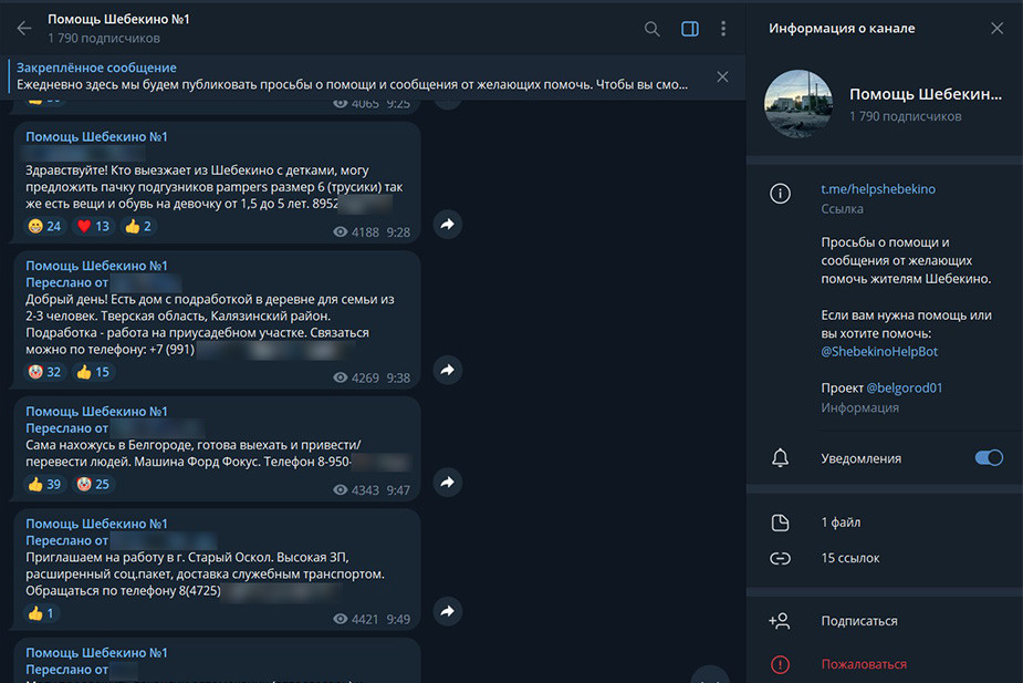 Посты в канале помощи шебекинцам. Источник: https://t.me/helpshebekino/