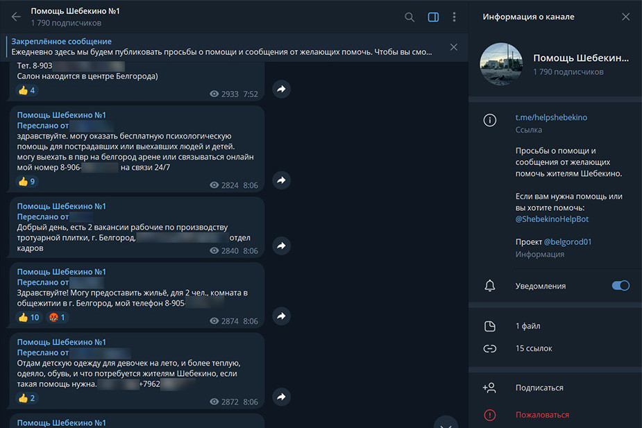 Посты в канале помощи шебекинцам. Источник: https://t.me/helpshebekino/