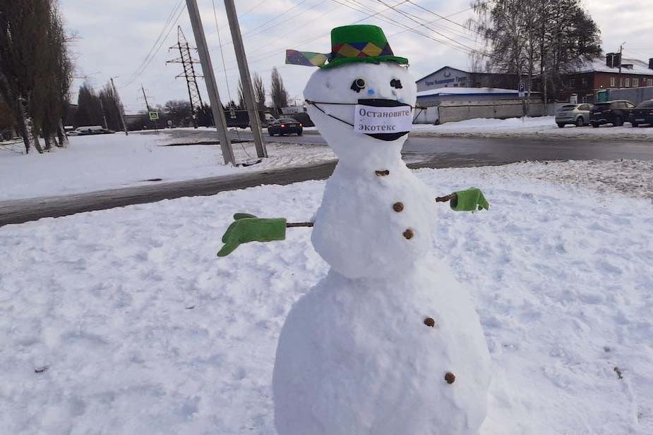 Пикет снеговика против «Экотекса»