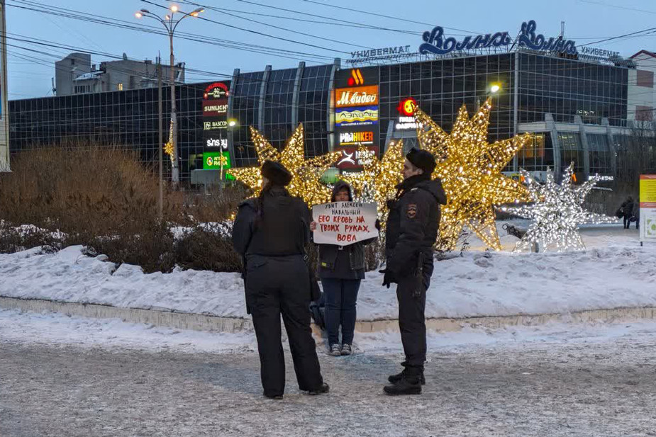 Жительница Мурманска на пикете в память о Навальном