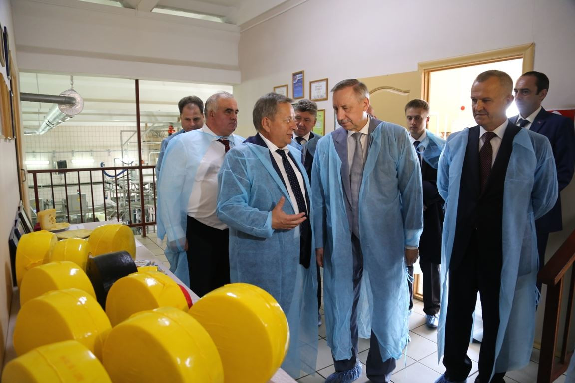 Полпред президента в ЦФО Александр Беглов на предприятии "Воскресенский сыродел" в августе 2016 года
